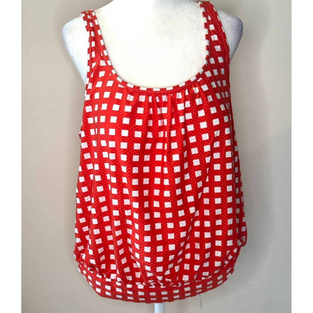 NWT Sea Level Swim Le Damier Blouson Tankini Top Orange Red White Checkered US12